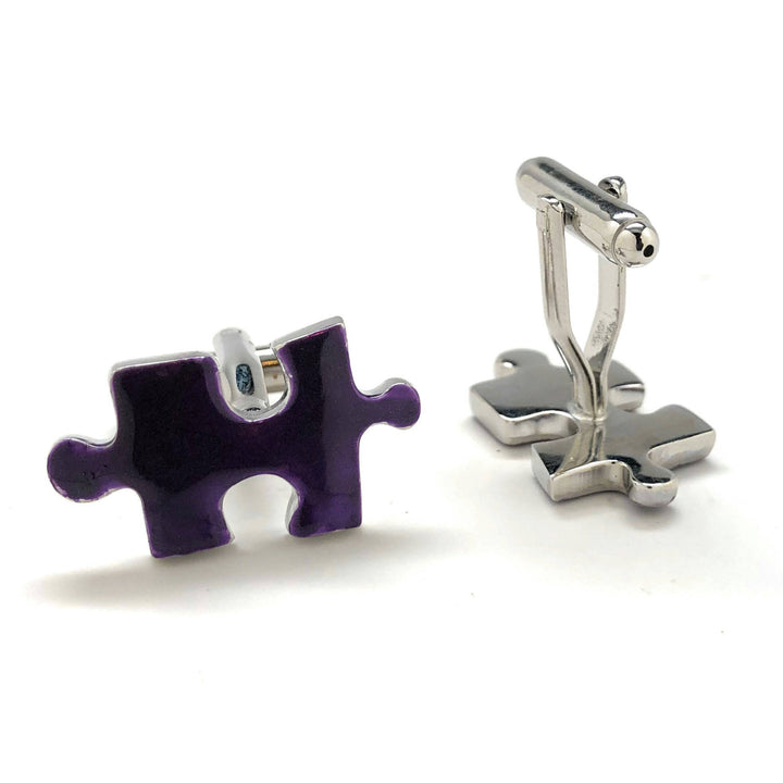 Purple Haze Jigsaw Puzzle Piece Cufflinks Silver Tone Enamel Dark Purple Party Game Cuff Links Comes with Gift Box Image 3