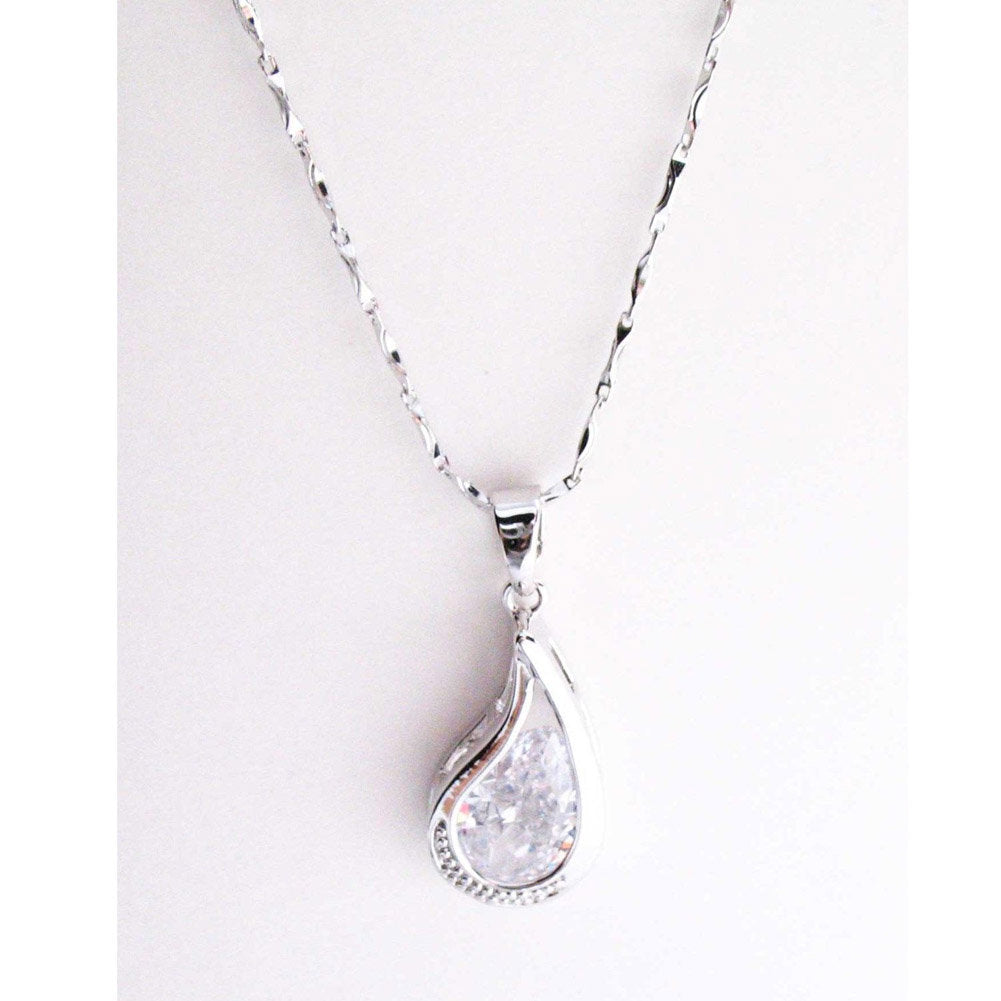 Framed Crystal Teardrop Pendant Party Necklace 16" Necklace Comes with Gift Box Image 2