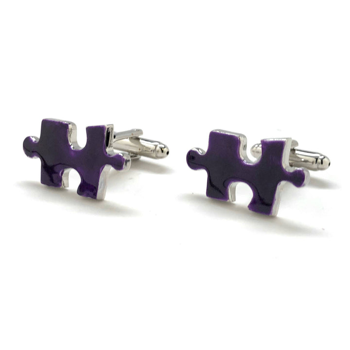 Purple Haze Jigsaw Puzzle Piece Cufflinks Silver Tone Enamel Dark Purple Party Game Cuff Links Comes with Gift Box Image 4