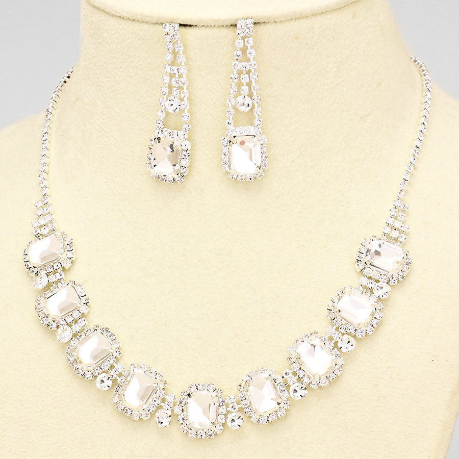 Necklace  Silver Crystal Statement Collar Holiday Party Rhinestone Necklace and Earrings Set Image 1