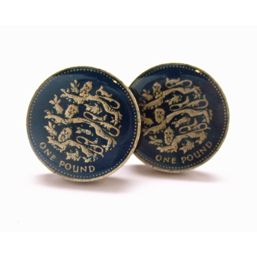 Birth Year Birth Year Enamel Cufflinks Rustic Lion Blue British One Pound Rampant Lions Hand Painted Enamel Coin Jewelry Image 1