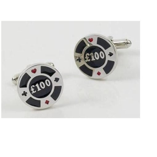 Las Vegas 100 Pound  Poker Chip Gambler Cufflinks Silver Toned Cool Fun Cuff Links Image 1