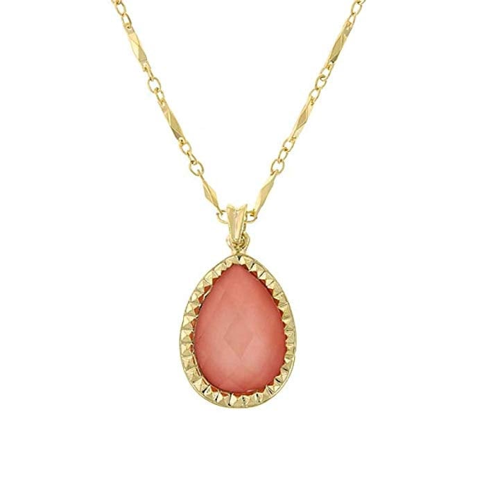 Chic Color Block Peach and Gold Tone Teardrop Claret Red Pendant Silk Road Jewelry Image 1