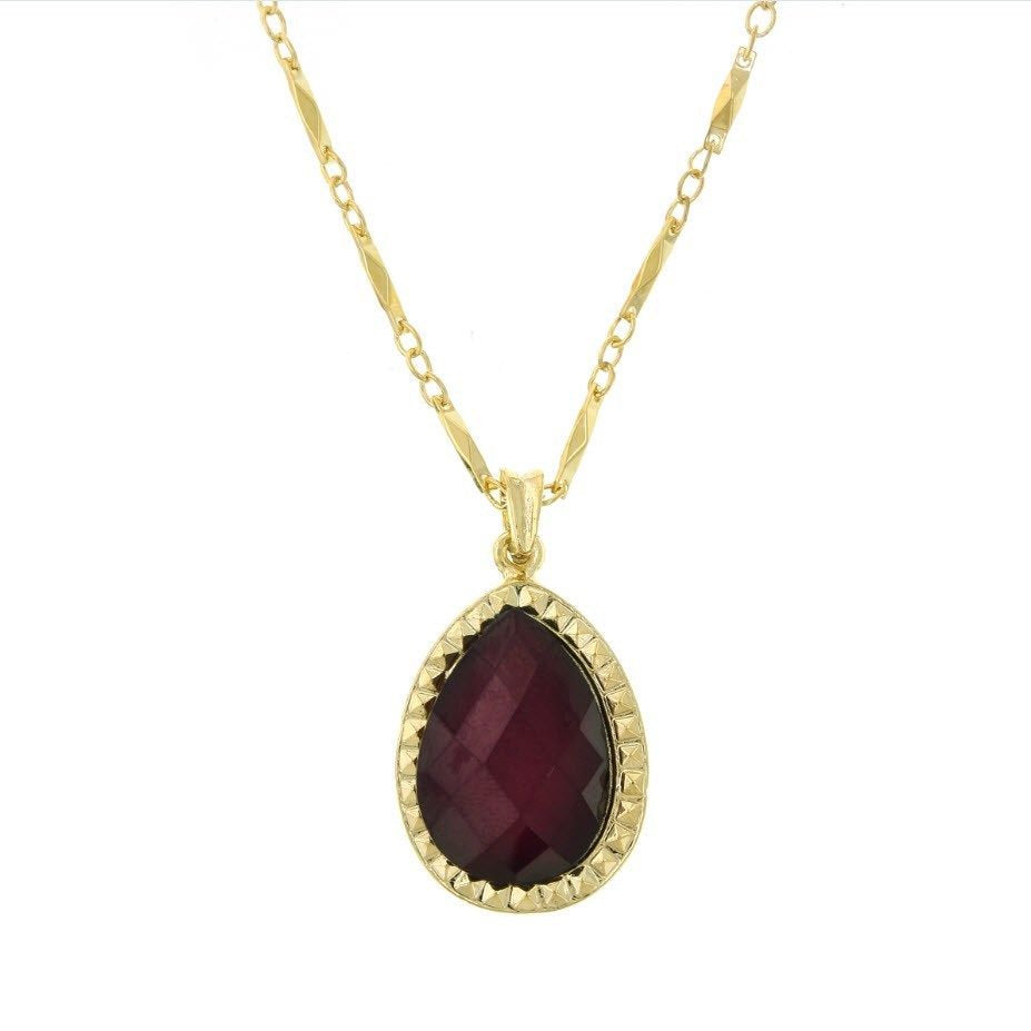 Chic Color Block Peach and Gold Tone Teardrop Claret Red Pendant Silk Road Jewelry Image 2