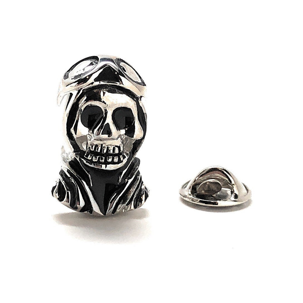 Enamel Pin Grease Monkey Skull and Cross Bones Lapel Pin Ghost Pilot Tie Tack Halloween Fun Image 2