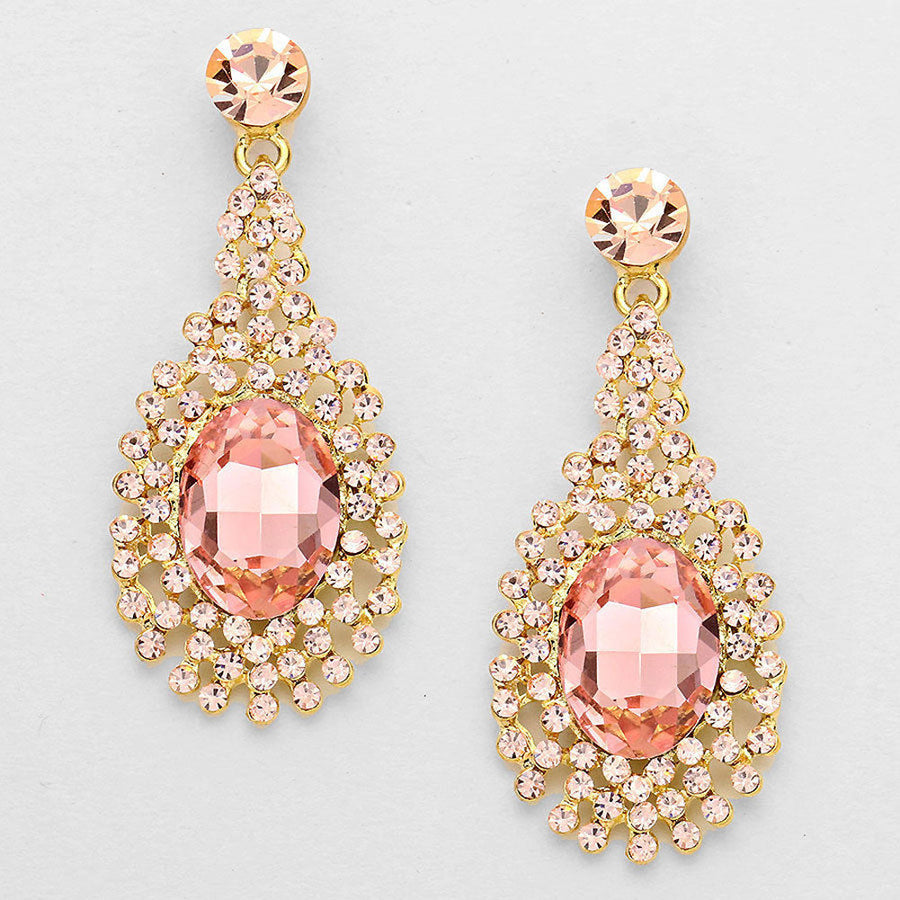 Statement Rose Crystal Earrings Gold Sparkle Teardrop Large Drop Dangle Earrings Holiday Party Silk Road Jewelry Image 1