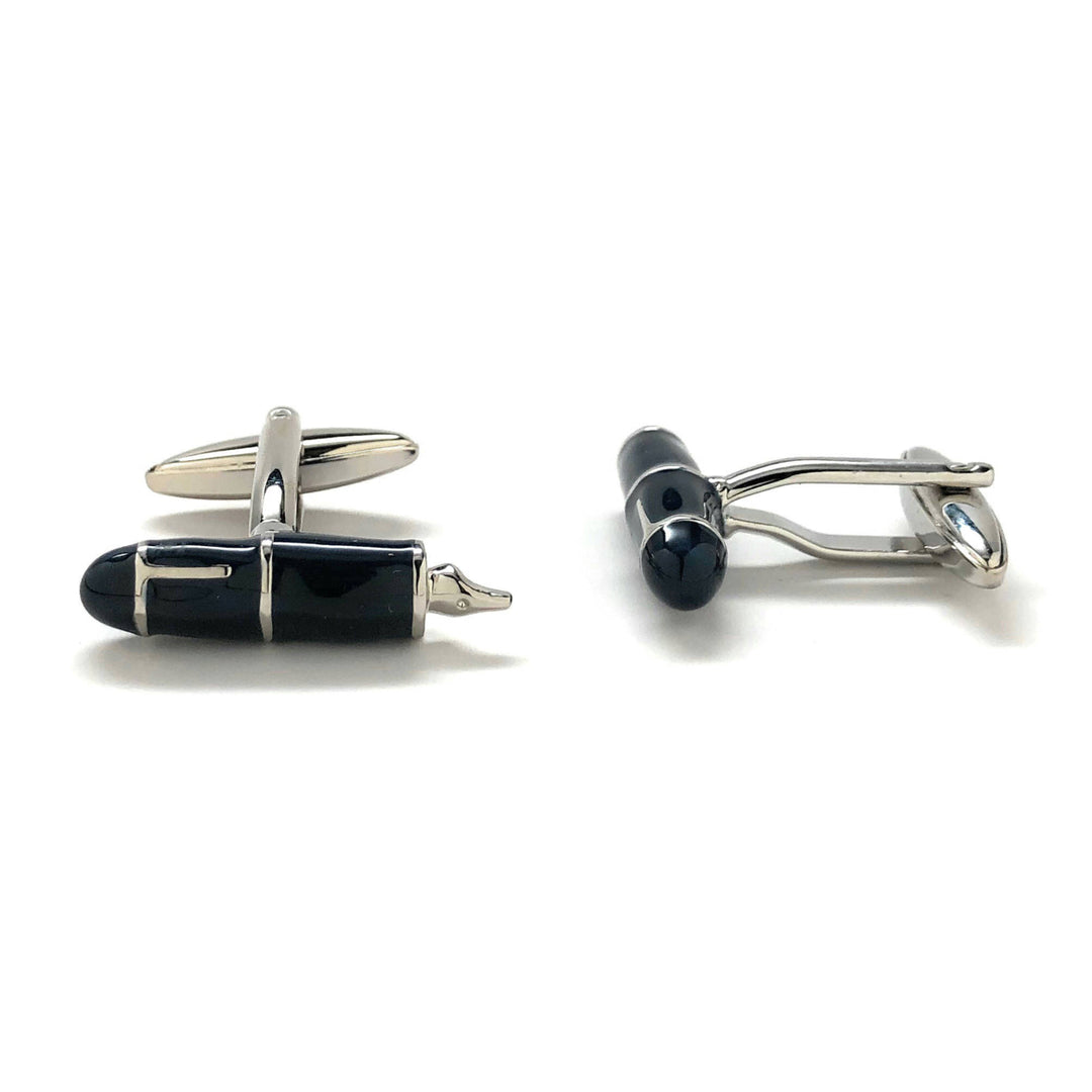 Dark Blue Black Enamel Writing Pin Cufflinks Cool Classic Novelty Business Cuff Links Comes with Gift box White Elephant Image 2