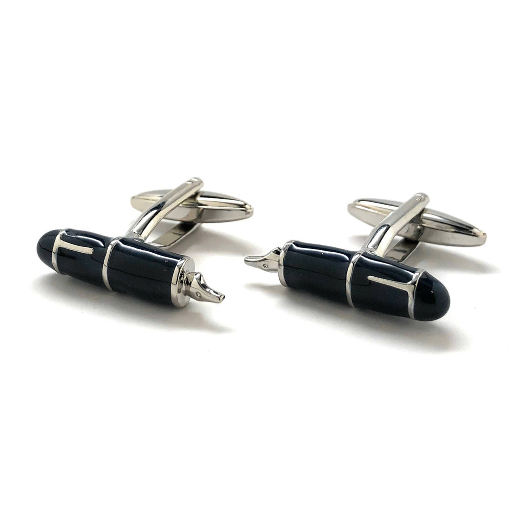 Dark Blue Black Enamel Writing Pin Cufflinks Cool Classic Novelty Business Cuff Links Comes with Gift box White Elephant Image 4