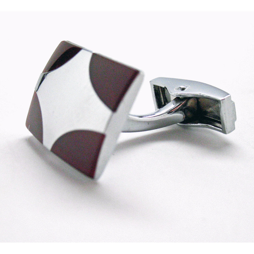 Shiny Silver Cufflinks Cherry Wood Take the Stage Stainless Steel Classic Whale Tail Back Perfect Cuff Links Image 1