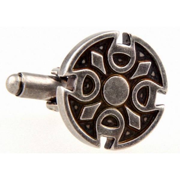Round Gothic Cross Cufflinks Pweter Tone 3D Cool Detail Design Cuff Links Comes with Gift Box Image 2