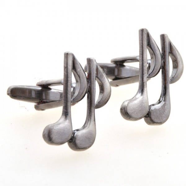 Gunmetal Tone Double Music Notes Cufflinks 3D Detailed Cut Out Design Cuff Links Comes with Gift Box Image 1