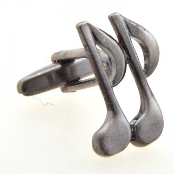 Gunmetal Tone Double Music Notes Cufflinks 3D Detailed Cut Out Design Cuff Links Comes with Gift Box Image 2
