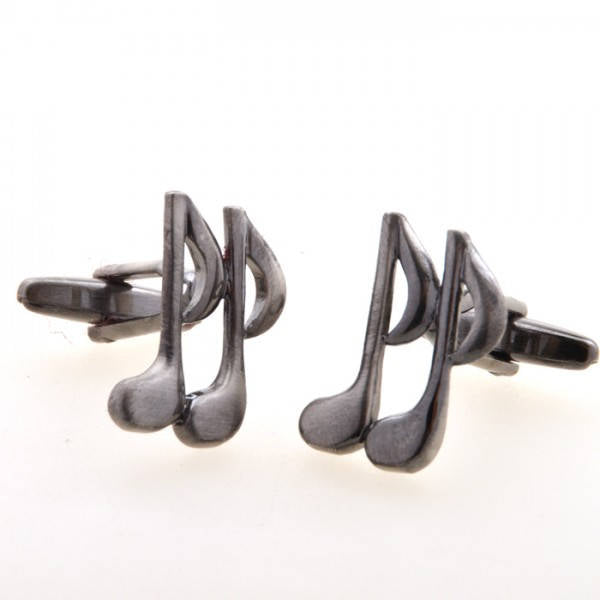 Gunmetal Tone Double Music Notes Cufflinks 3D Detailed Cut Out Design Cuff Links Comes with Gift Box Image 3