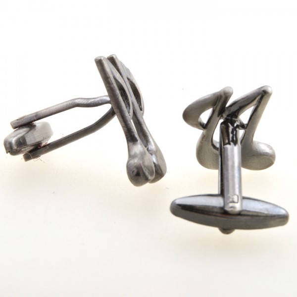 Gunmetal Tone Double Music Notes Cufflinks 3D Detailed Cut Out Design Cuff Links Comes with Gift Box Image 4