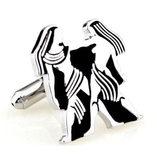 Zodiac Cufflinks Silver and Black Enamel Gemini Zodiac Astrology Sign Cuff Links Image 1