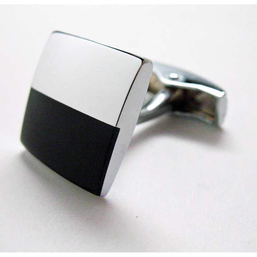Shiny Silver Cufflinks Boardroom Black Silver Halbaz Classic Whale Tail Back Perfect Cuff Links Image 2