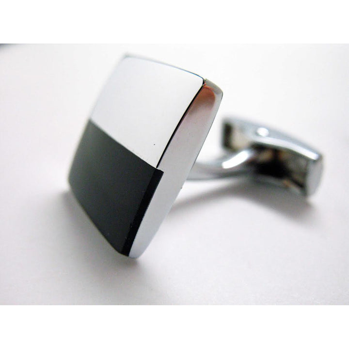 Shiny Silver Cufflinks Boardroom Black Silver Halbaz Classic Whale Tail Back Perfect Cuff Links Image 3