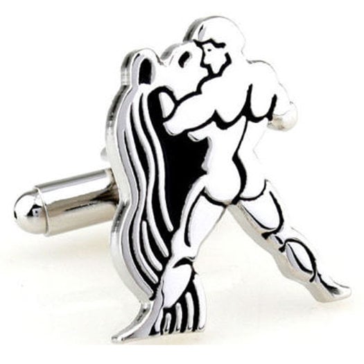 Zodiac Cufflinks Silver and Black Enamel Aquarius Zodiac Sign Cufflinks Cuff Links Image 1