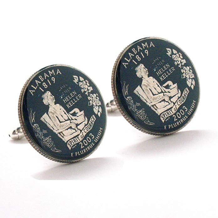 Enamel Cufflinks Alabama Quarter Suit Flag State Enamel Coin Jewelry South Dixie Southern USA US United States Image 1