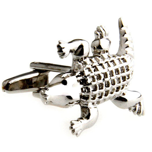 Alligator Cufflinks Silver Tone Snapping Crocodile Cuff Links Image 1