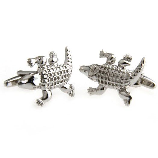 Alligator Cufflinks Silver Tone Snapping Crocodile Cuff Links Image 3