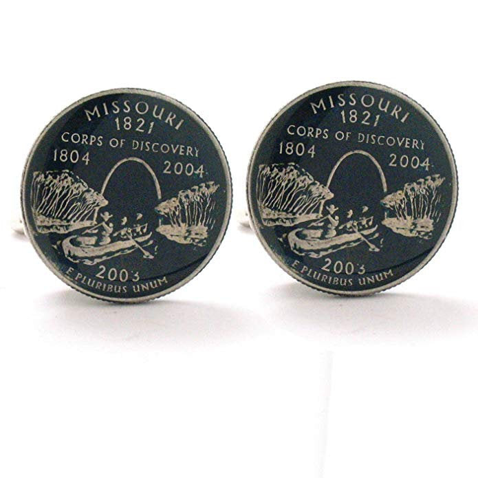 Enamel Cufflinks Missouri Quarter Suit Flag State Enamel Coin Jewelry USA United States America St. Louis Kansas City Image 1