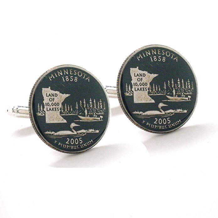 Birth Year Enamel Cufflinks Minnesota Quarter Suit Flag State Enamel Coin Jewelry USA United States America Great Lakes Image 1