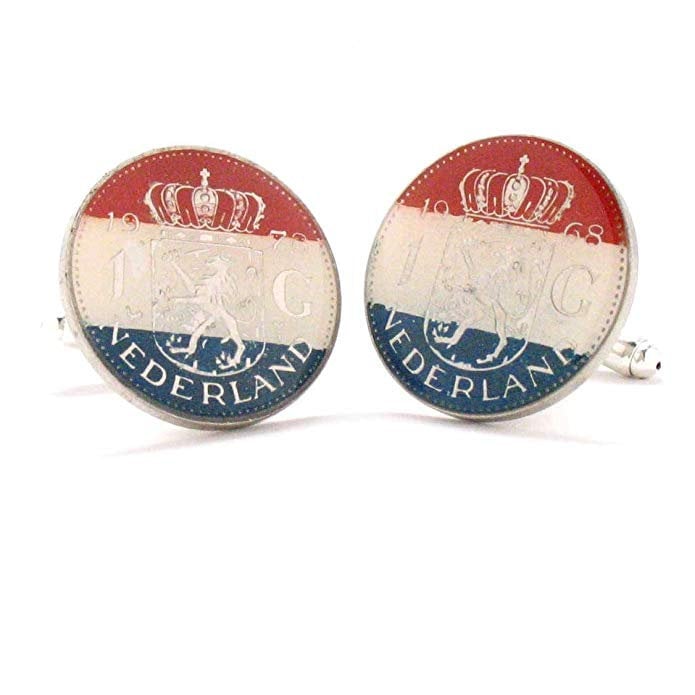 Birth Year Birth Year Enamel Cufflinks Netherlands Coin Cuff Links Flag Souvenir Nederland Dutch Holland Wind Mill Crest Image 1