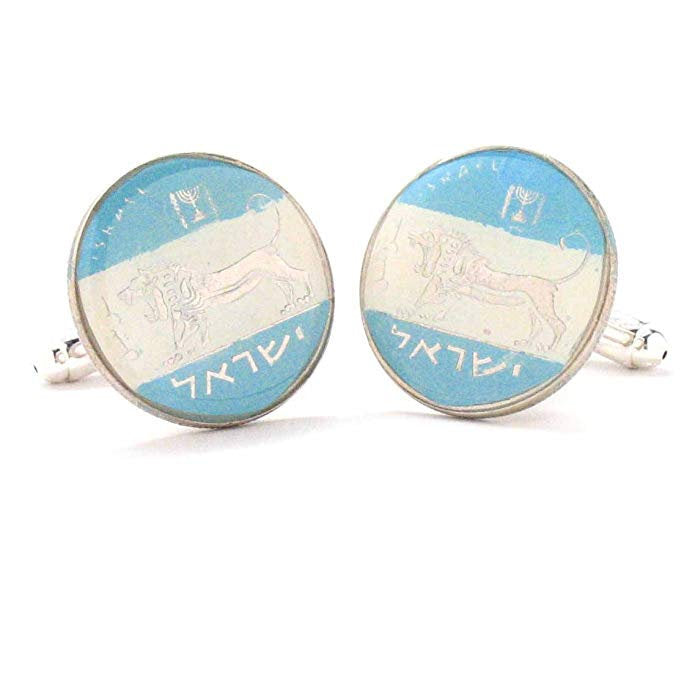 Enamel Cufflinks Israel Enamel Coin Jewelry Cuff Links Israelite Israeli Jerusalem Tel Aviv Eilat Jew Jewish Hanukkah Image 1