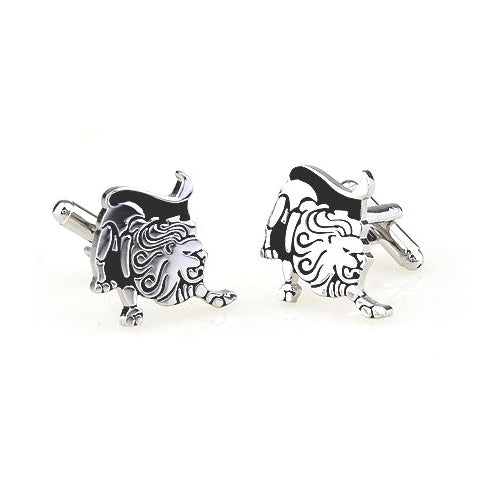 Zodiac Cufflinks Silver and Black Enamel Leo Zodiac Astrology Sign Cuff Links Image 1