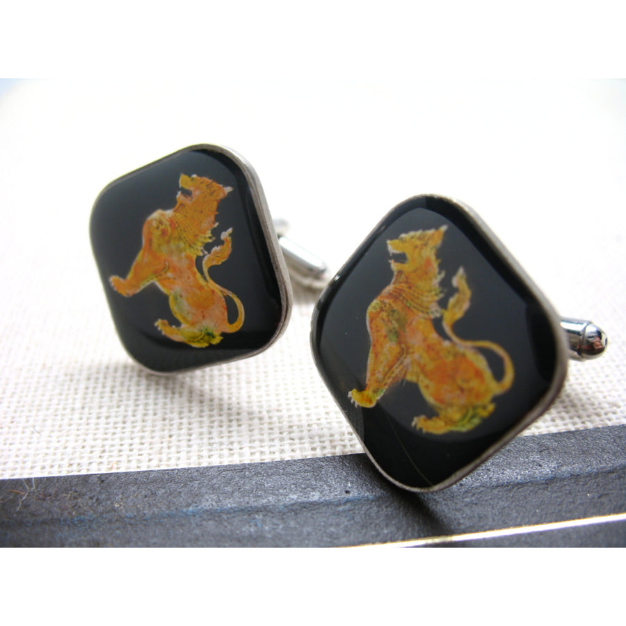 Birth Year Enamel Cufflinks Burma Hand Painted Enamel Coin Jewelry Asia Asian Republic of the Union of Myanmar Lion Image 1