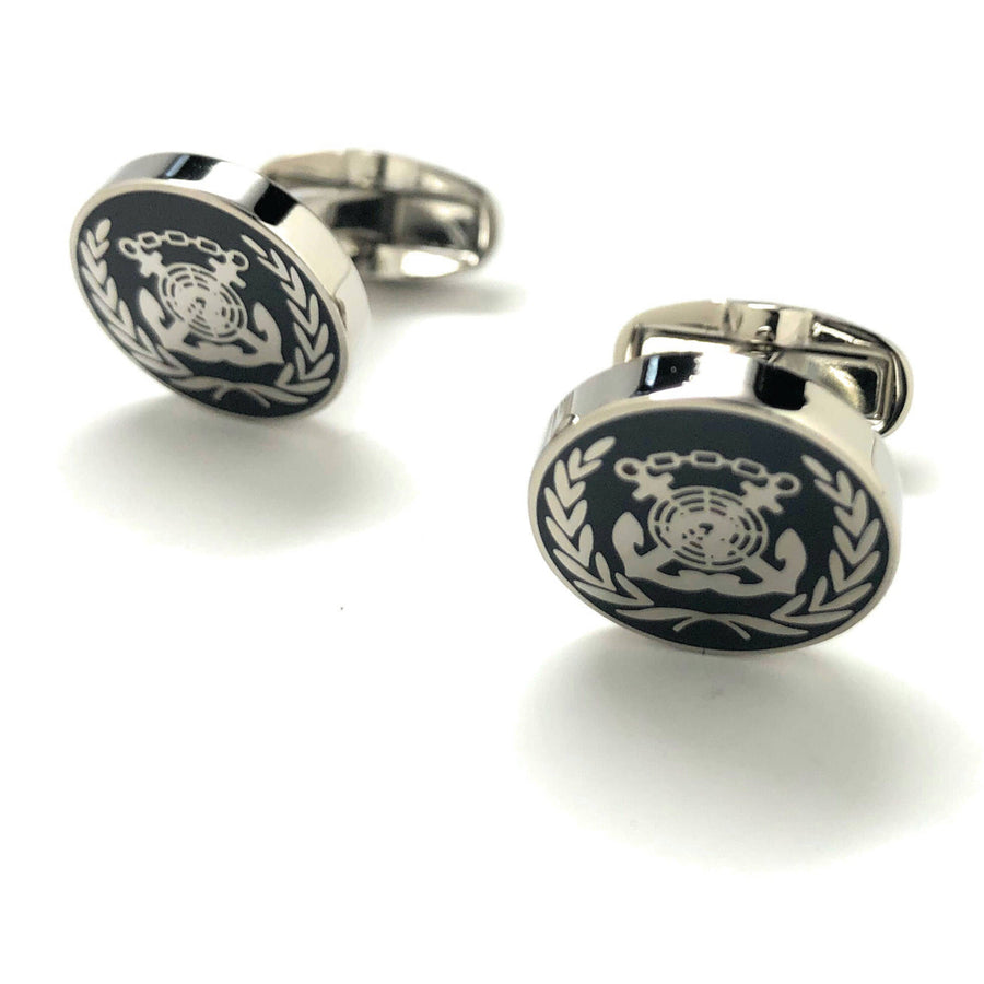 Round Anchor Crest Cufflinks All Hands on Deck Boat Ship Ocean Cruise Ship Cuff Links Image 1