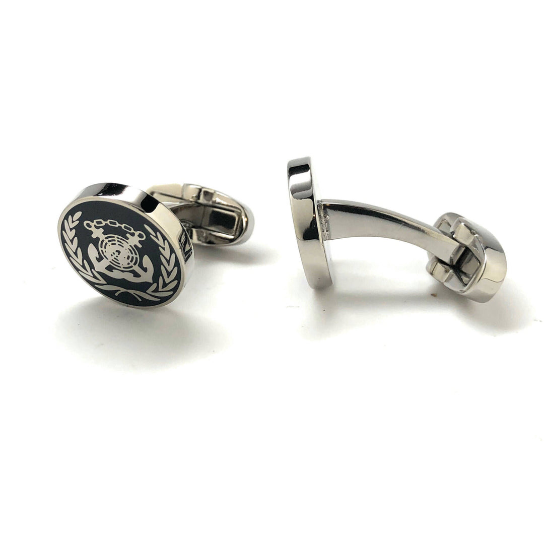Round Anchor Crest Cufflinks All Hands on Deck Boat Ship Ocean Cruise Ship Cuff Links Image 2