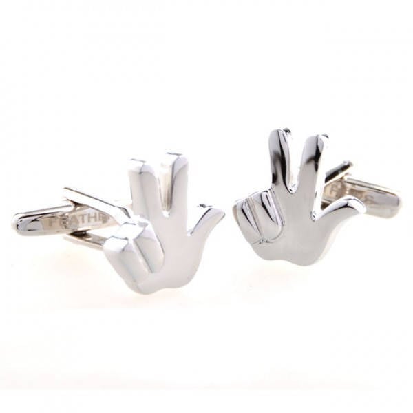 Hand Gesture Cufflinks Silver Tone Lucky 3 Three Sign language Comes with Gift Box White Elephant Gifts Image 2