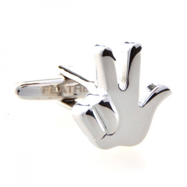Hand Gesture Cufflinks Silver Tone Lucky 3 Three Sign language Comes with Gift Box White Elephant Gifts Image 4
