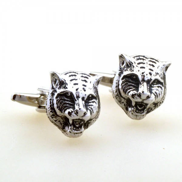 Silver Tone Black Enamel Panther Cufflinks Cat 3D Design Details Cuff Links Animal Comes with Gift Box  Custom Cufflinks Image 1