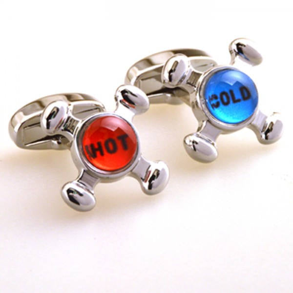 Red and Blue Cufflinks Hot and Cold Faucet Cuff Links Popular for the Builder or Contractor in Our Lives Gift Box White Image 1