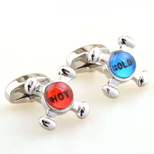 Red and Blue Cufflinks Hot and Cold Faucet Cuff Links Popular for the Builder or Contractor in Our Lives Gift Box White Image 3
