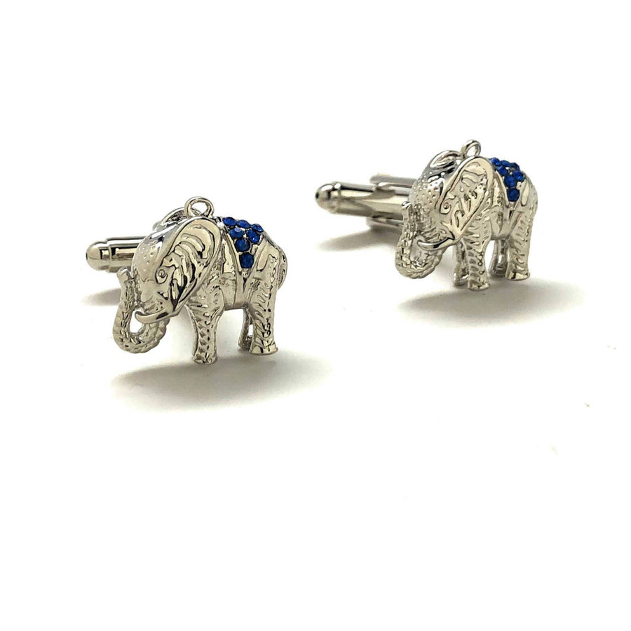 Indian Blue Crystals Elephants Cufflinks Silver Tone African Safari Animals Cuff Links Comes with Gift Box Image 1