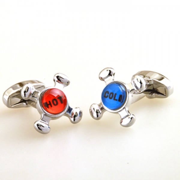 Red and Blue Cufflinks Hot and Cold Faucet Cuff Links Popular for the Builder or Contractor in Our Lives Gift Box White Image 4