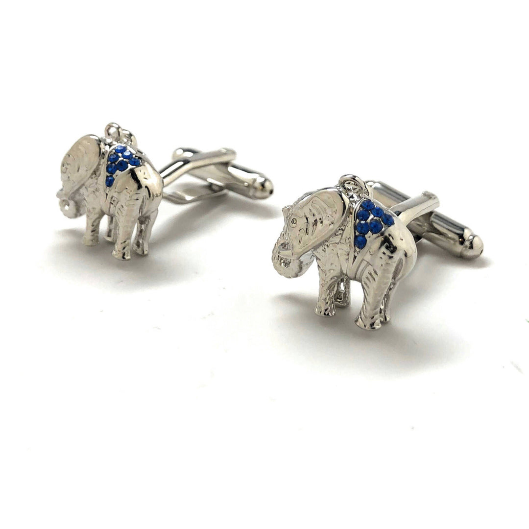Indian Blue Crystals Elephants Cufflinks Silver Tone African Safari Animals Cuff Links Comes with Gift Box Image 4