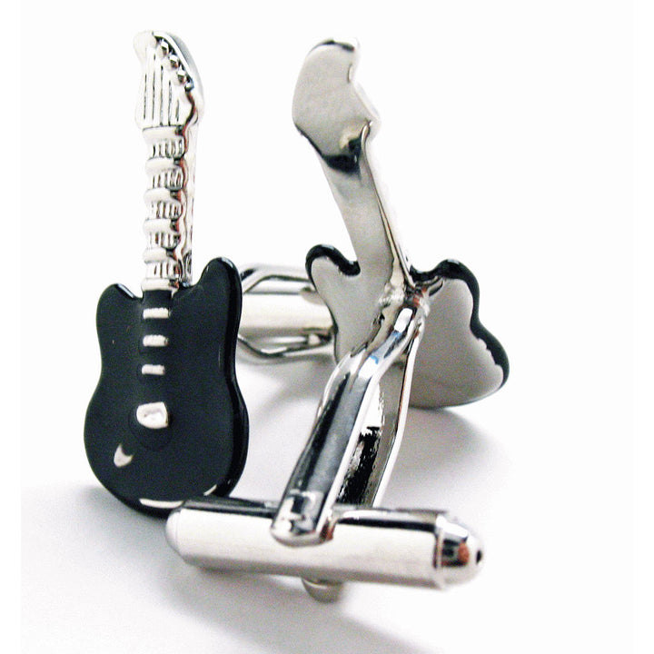 Electric Guitar Cufflinks Black Enamel With Silver Tone Rock and Roll Cuff Links Large Cufflinks Cool Hip Comes with Image 4