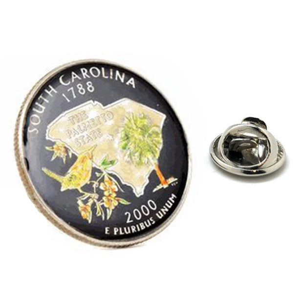 Enamel Pin Hand Painted South Carolina State Quarter Enamel Coin Lapel Pin Tie Tack Travel Souvenir Black Coins Image 1
