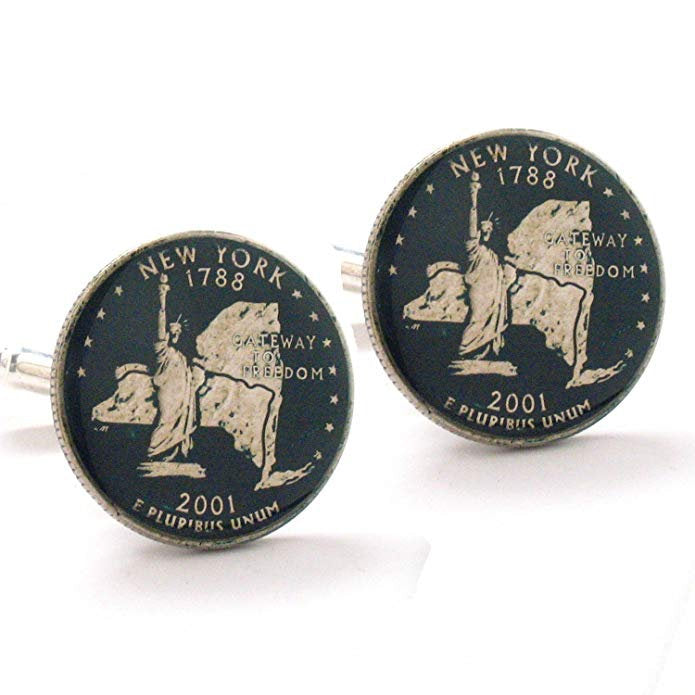 Enamel Cufflinks  York Suit Flag State Enamel Coin Jewelry USA United States America NYC Statue Of Liberty Cuff Links Image 1