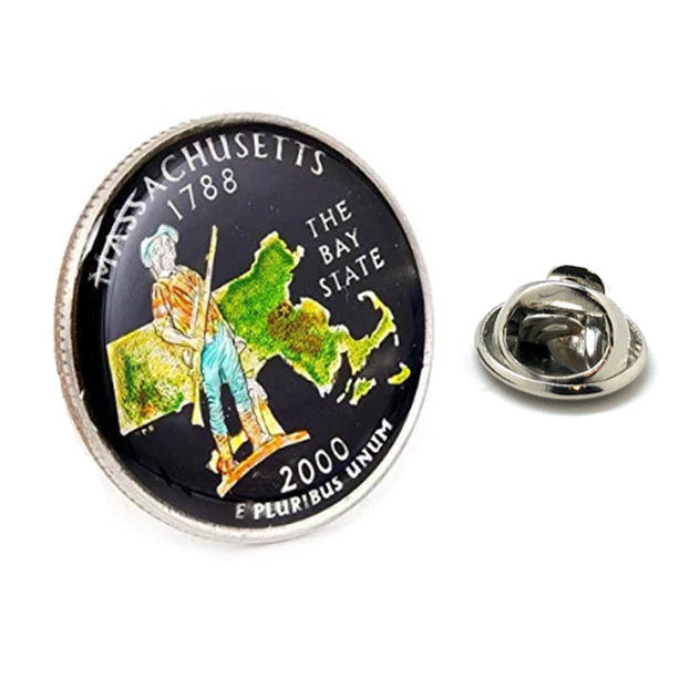 Enamel Pin Hand Painted Massachusetts State Quarter Enamel Coin Lapel Pin Tie Tack Collector Pin Travel Souvenir Black Image 1