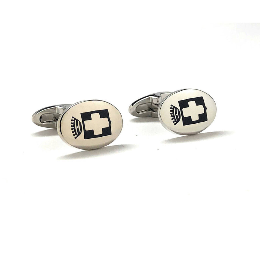 Royal Crown Cross Cufflinks Silver Tone Whale Tail Backing Cuff Links with Gift Box Image 1