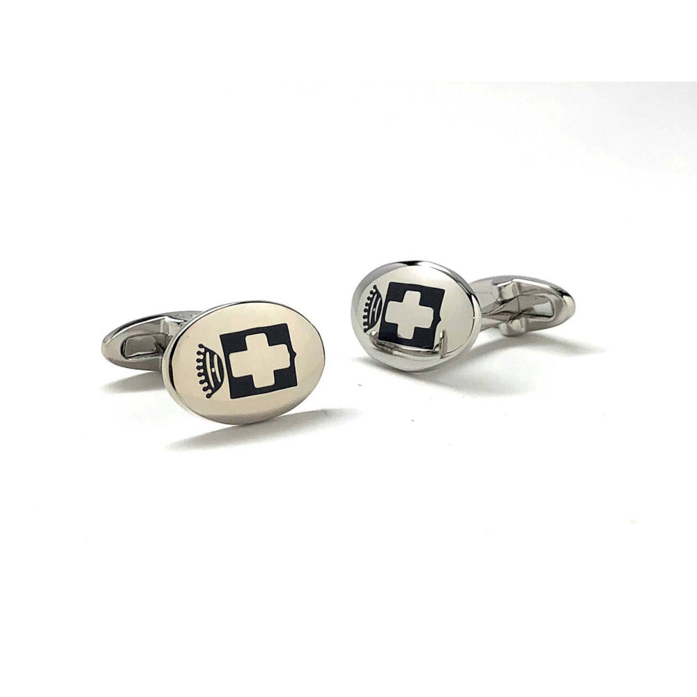 Royal Crown Cross Cufflinks Silver Tone Whale Tail Backing Cuff Links with Gift Box Image 2