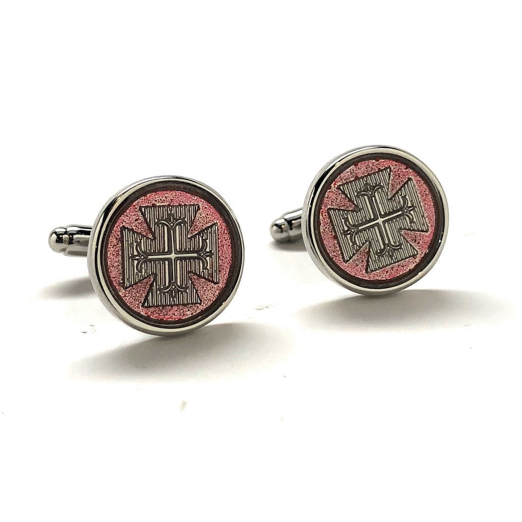 Byzantine Cross Silver wiyh Red Crusaders Cufflinks Silver Cross Cuff Links Byzantine Empire Image 1