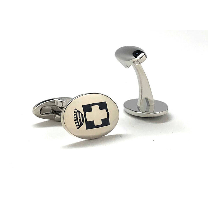 Royal Crown Cross Cufflinks Silver Tone Whale Tail Backing Cuff Links with Gift Box Image 3