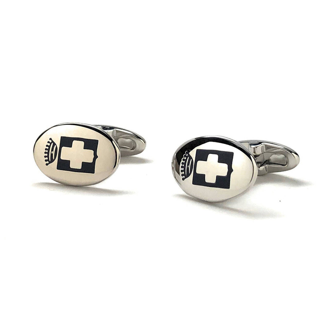 Royal Crown Cross Cufflinks Silver Tone Whale Tail Backing Cuff Links with Gift Box Image 4